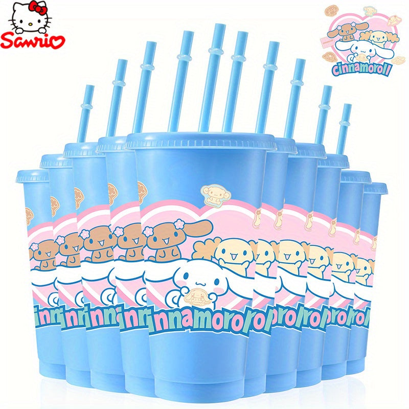 10pcs Reusable for cinnamoroll Plastic Cups, 24oz Iced Coffee Tea Slushie Cup with Lid and Straw