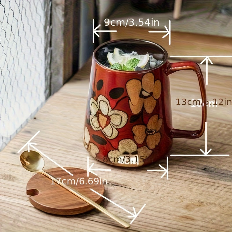 2pcs, Chinese Style Retro Hand-Painted Ceramic Cone Mug Set - Coffee Cup & Milk Jug with Large Capacity (23.67oz), 2pcs