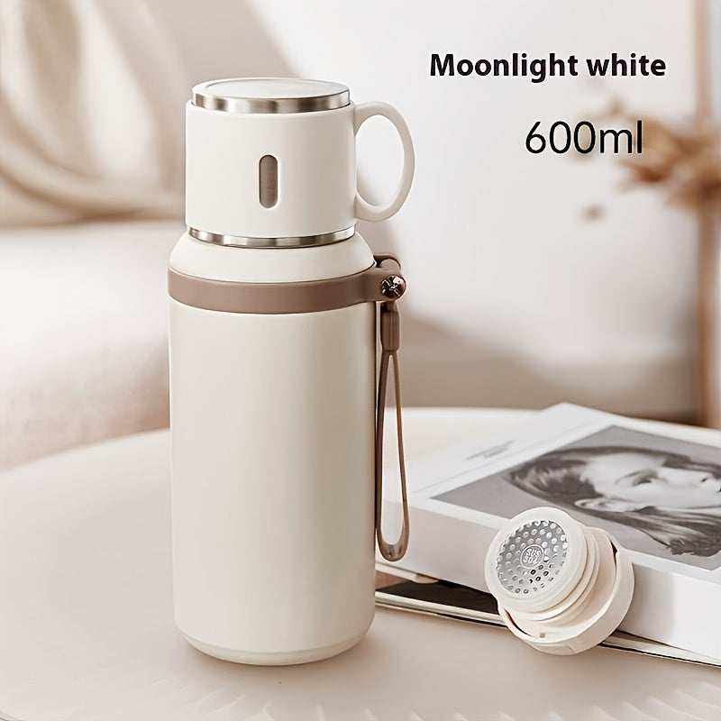 20.29oz Insulated Flask with Coffee Cup Lid & Handle - Ideal for Hot & Cold Beverages, Perfect for Outdoor Activities & Travel, Reusable, Hand-Wash Only, Travel Coffee Mug Insulated