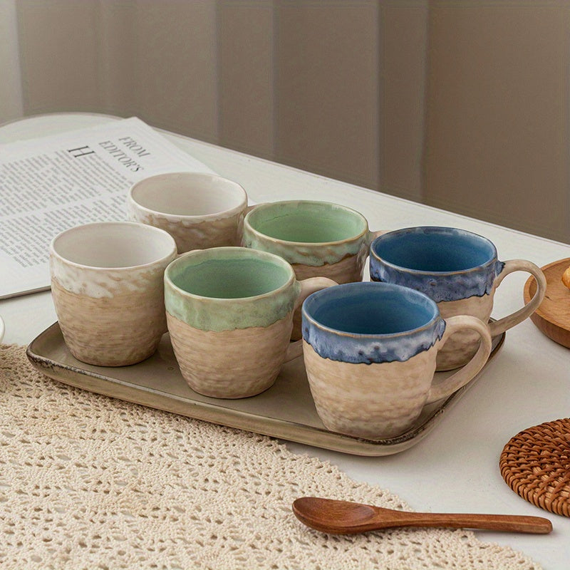 6pcs Small Capacity Ceramic Mug Set, Kiln-Fired Retro Craft Coffee and Tea Cups 4oz\u002F120ml