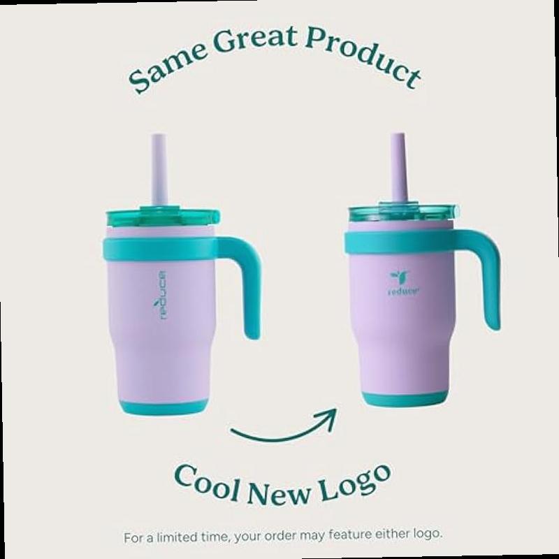 REDUCE 14 Oz Coldee Kids Tumbler with Lid and Straw Coldee Insulated Travel Mug Spill Proof Sweatproof Stainless Steel BPA Free Includes Handle Reusable Silicone Straw Pink Mermaid