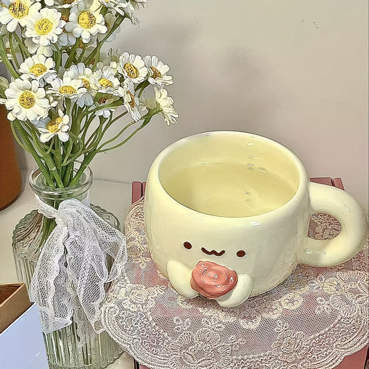 1pc 10.14oz Cute Cuddle Bread Ceramic Mug Office Coffee Cup Breakfast Milk Cup Student Personality Trendy Water Cup Suitable for Hot and Cold Drinks Couples BFF Friends Creative Gift Mother'S Day, Thanksgiving, Christmas, Birthday and Easter Ideal Gift