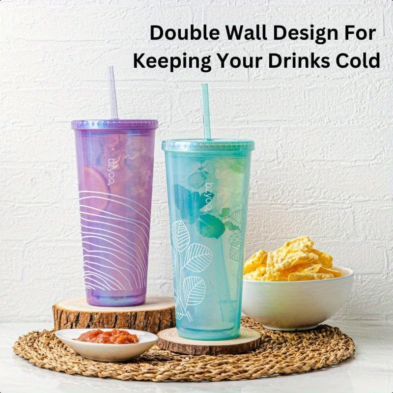 SIP 24oz 710ml Double Wall Plastic Tumbler with Lid and Straw Cold Drink Travel Mug Reusable Ice Coffee Tea Cup Perfect for Office Poolside Parties Gifts Color: Pearl Green