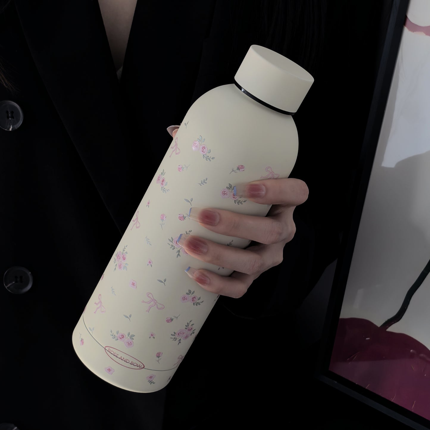 1pc Bowknot Rose Floral Series Double-Layer Stainless Steel Insulated Tumbler, Vacuum Flask & Thermos Bottle for Travel and Outdoor Use