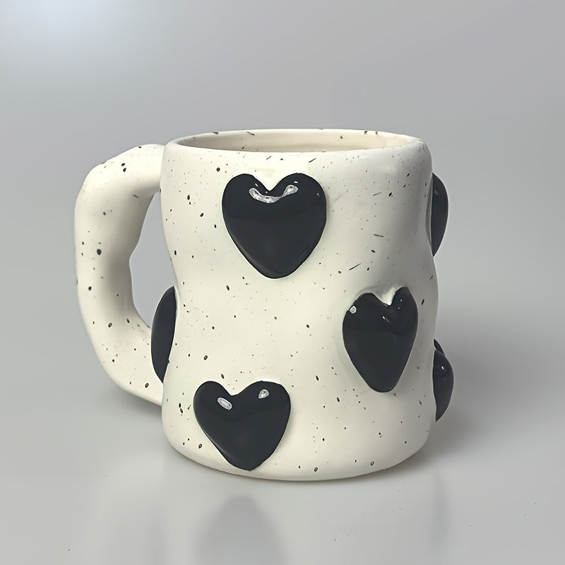 Hand-Painted | Ceramic Reusable High-Quality Hand-Painted Ceramic Coffee Mug with Pink Heart Design | Microwave Safe, White Interior, Perfect for Gifts | Playful Design, Glossy Finish Mug, Coffee Bar Accessories