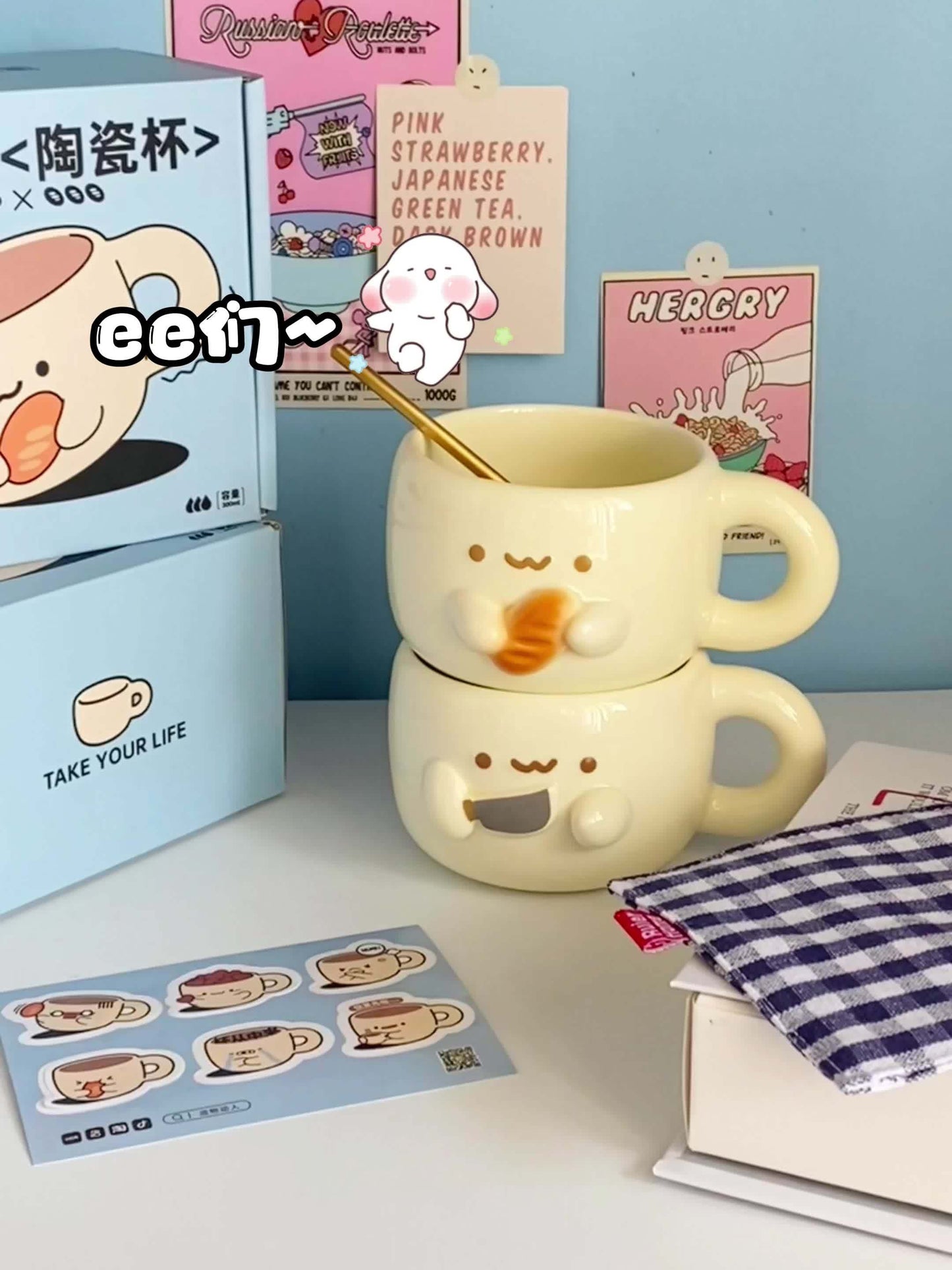 1pc 10.14oz Cute Cuddle Bread Ceramic Mug Office Coffee Cup Breakfast Milk Cup Student Personality Trendy Water Cup Suitable for Hot and Cold Drinks Couples BFF Friends Creative Gift Mother'S Day, Thanksgiving, Christmas, Birthday and Easter Ideal Gift