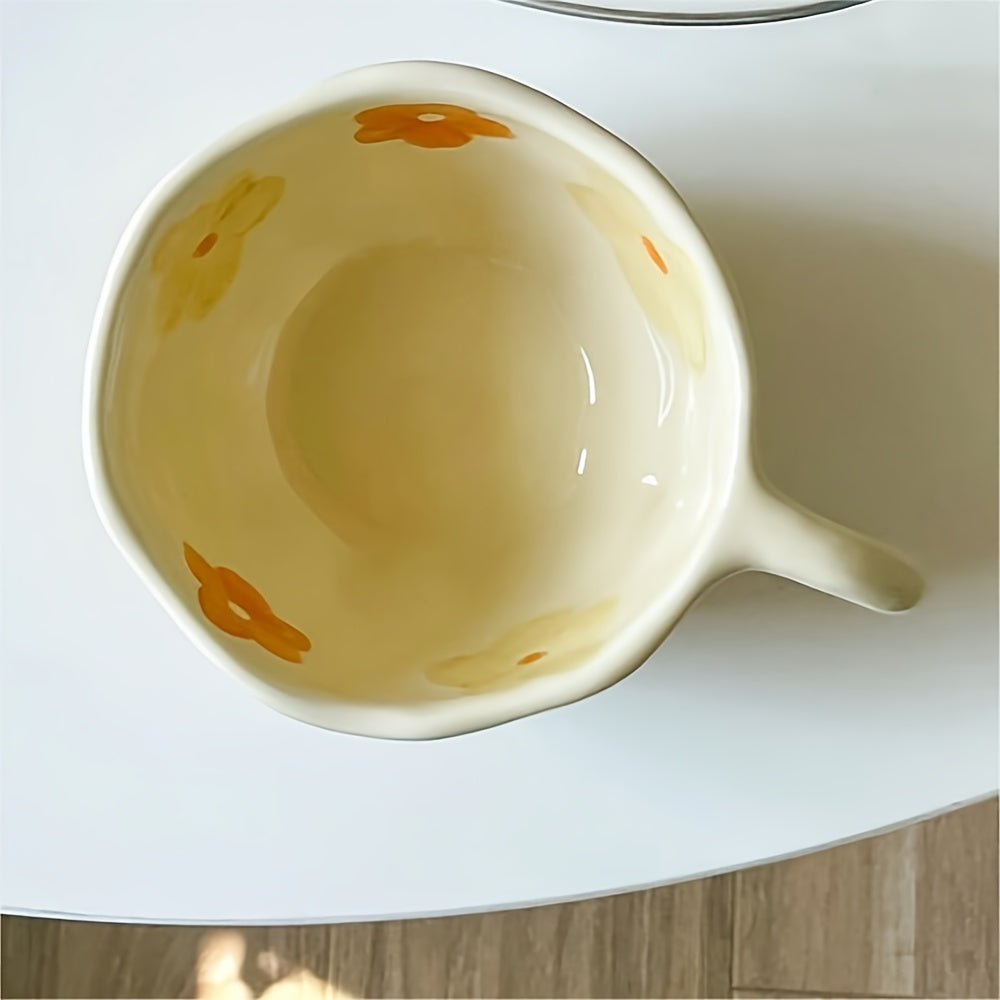4pcs Floral Ceramic Mug Set, Handcrafted Irregular Shaped Coffee Cups, Multipurpose Reusable Flower Patterned Cups for Christmas, Thanksgiving, Valentine's, Father'S & Mother'S Day - Material, Machine Washable