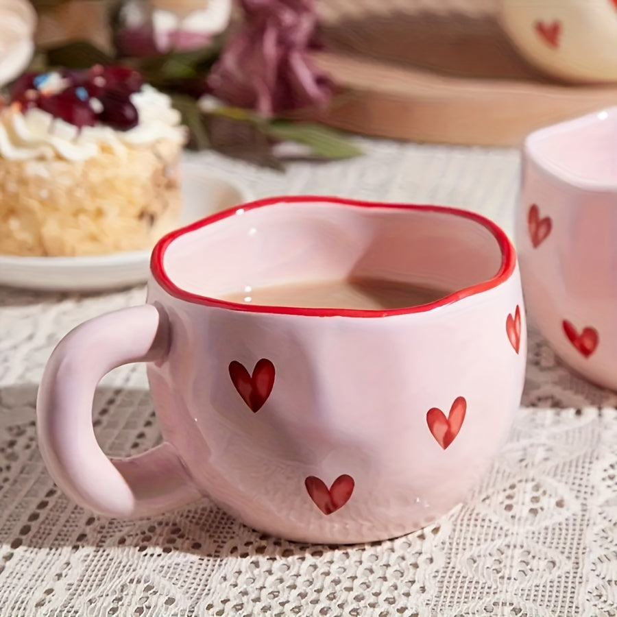 Xiaoquilismic 1pc Ceramic Heart Coffee Mug, 7.4Oz Sweetheart Tea & Milk Cup