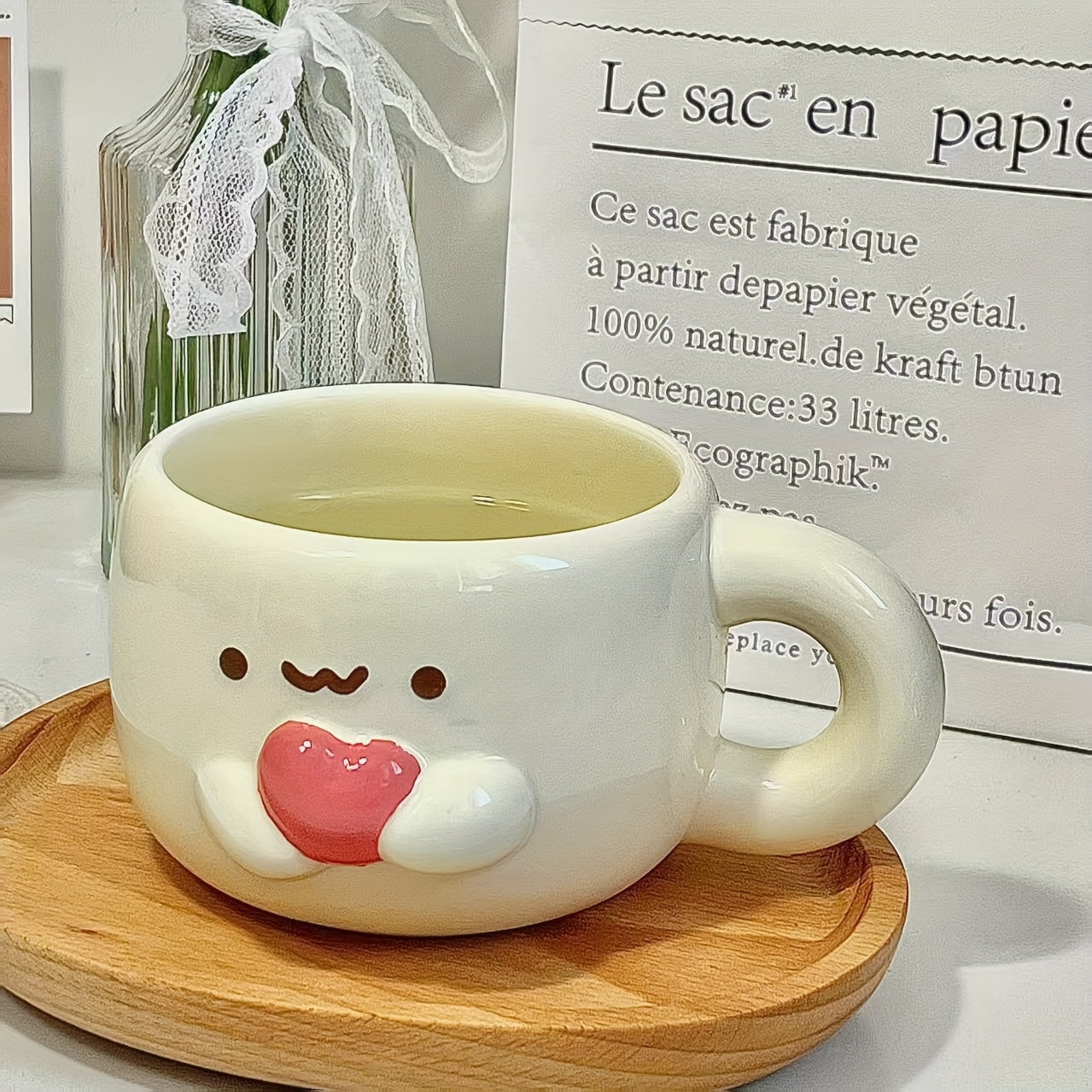 1pc 10.14oz Cute Cuddle Bread Ceramic Mug Office Coffee Cup Breakfast Milk Cup Student Personality Trendy Water Cup Suitable for Hot and Cold Drinks Couples BFF Friends Creative Gift Mother'S Day, Thanksgiving, Christmas, Birthday and Easter Ideal Gift