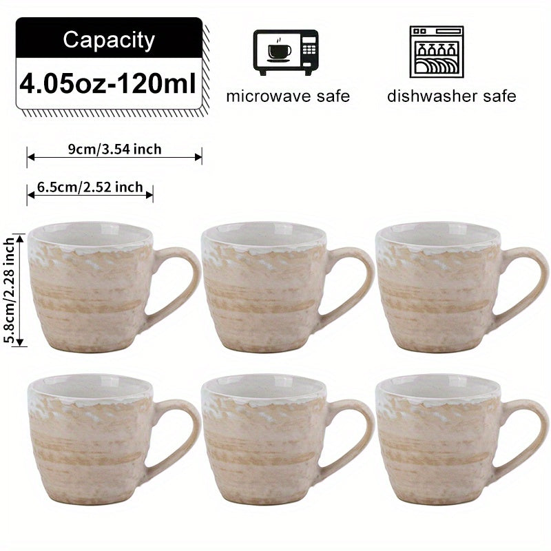 6pcs Small Capacity Ceramic Mug Set, Kiln-Fired Retro Craft Coffee and Tea Cups 4oz\u002F120ml