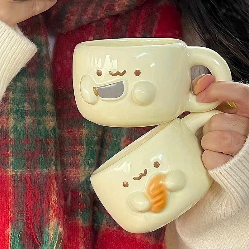 1pc 10.14oz Cute Cuddle Bread Ceramic Mug Office Coffee Cup Breakfast Milk Cup Student Personality Trendy Water Cup Suitable for Hot and Cold Drinks Couples BFF Friends Creative Gift Mother'S Day, Thanksgiving, Christmas, Birthday and Easter Ideal Gift
