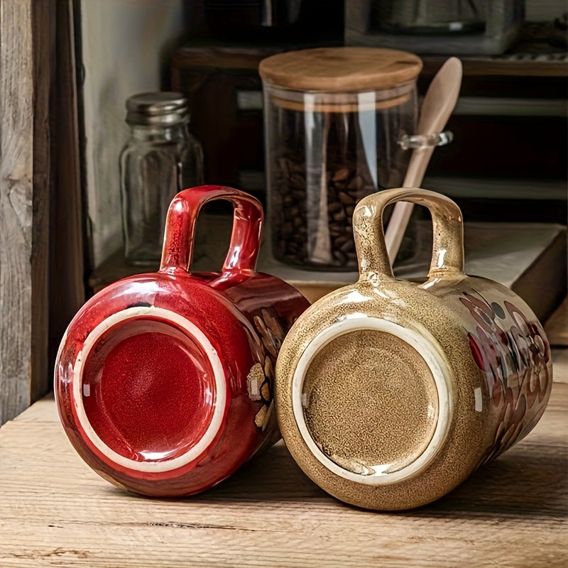 2pcs, Chinese Style Retro Hand-Painted Ceramic Cone Mug Set - Coffee Cup & Milk Jug with Large Capacity (23.67oz), 2pcs