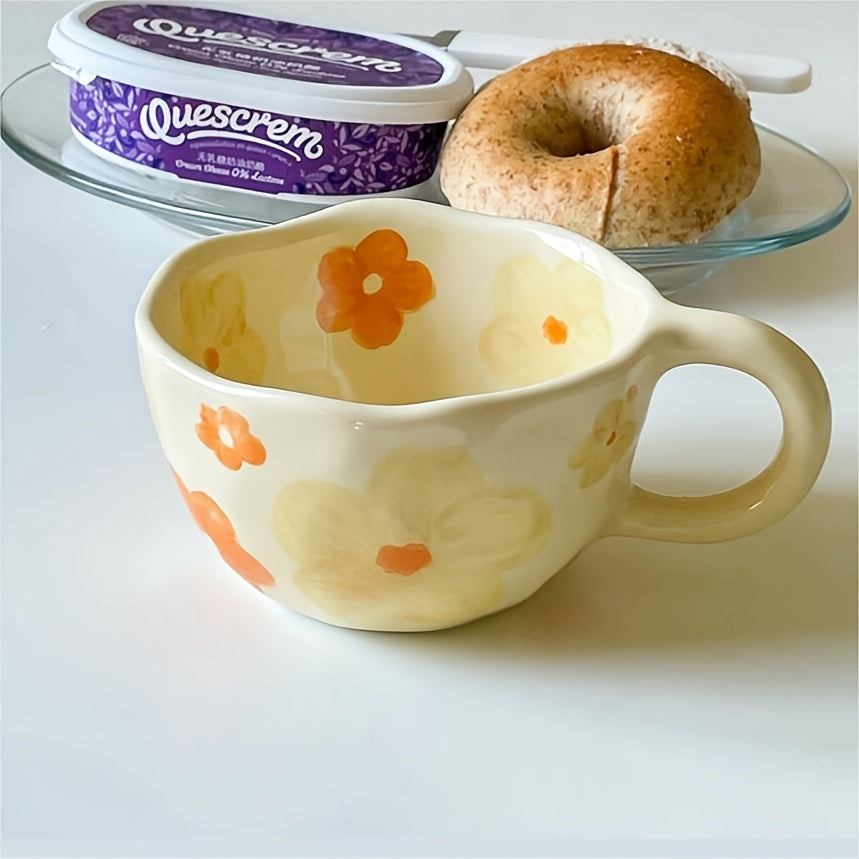 4pcs Floral Ceramic Mug Set, Handcrafted Irregular Shaped Coffee Cups, Multipurpose Reusable Flower Patterned Cups for Christmas, Thanksgiving, Valentine's, Father'S & Mother'S Day - Material, Machine Washable