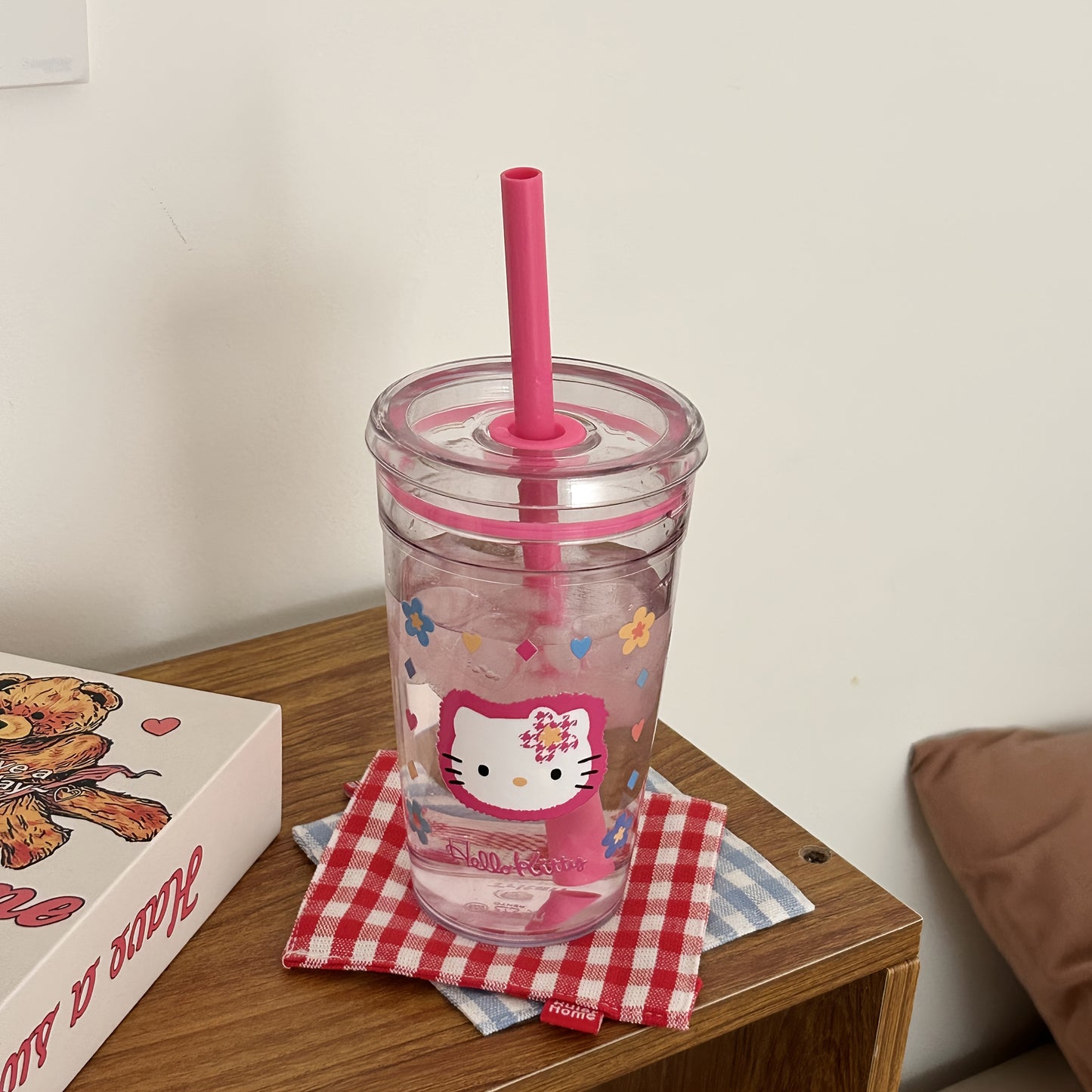 1pc Sanrio Hello Kitty 450ml Durable PC Plastic Water Bottle with Straw - Portable Reusable Cute Pink Design for Summer
