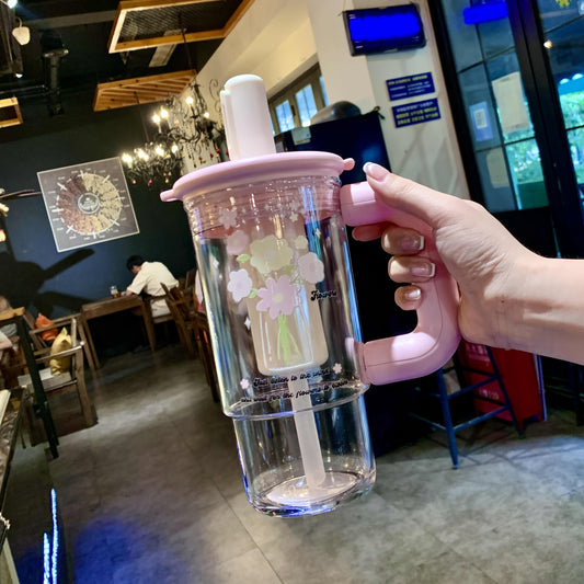 1000ml Large-Capacity Stylish Water Bottle with Straw, Portable Tea Separation Brewing Cup