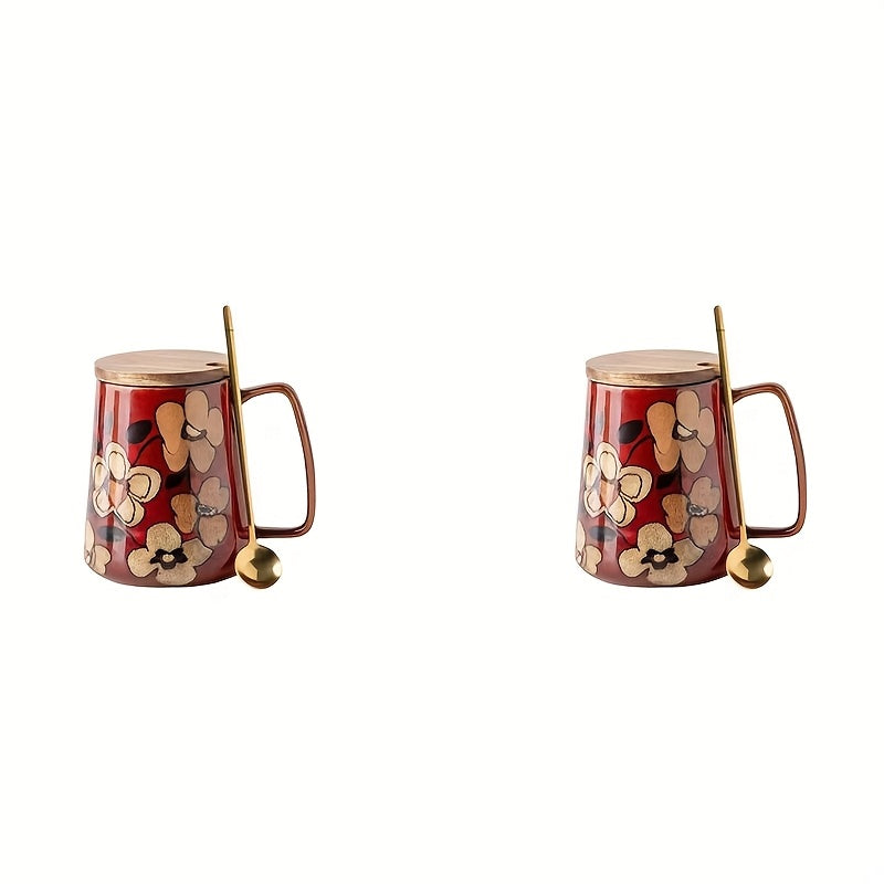 2pcs, Chinese Style Retro Hand-Painted Ceramic Cone Mug Set - Coffee Cup & Milk Jug with Large Capacity (23.67oz), 2pcs