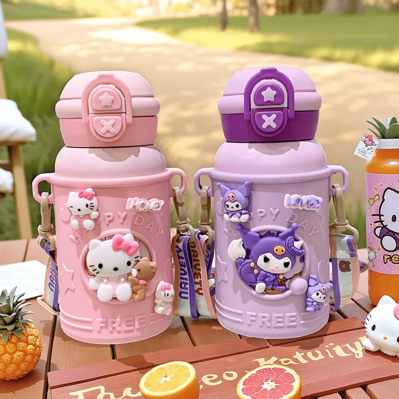 KT Insulated Stainless Steel Thermos Flask, Perfect for Travel & Outdoor Sports – Cute Cartoon Vacuum Car Cup with Large Capacity, Ideal Christmas Gift or Portable Fitness Mug (4 Seasons)