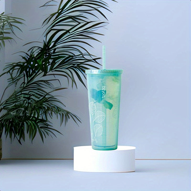 SIP 24oz 710ml Double Wall Plastic Tumbler with Lid and Straw Cold Drink Travel Mug Reusable Ice Coffee Tea Cup Perfect for Office Poolside Parties Gifts Color: Pearl Green