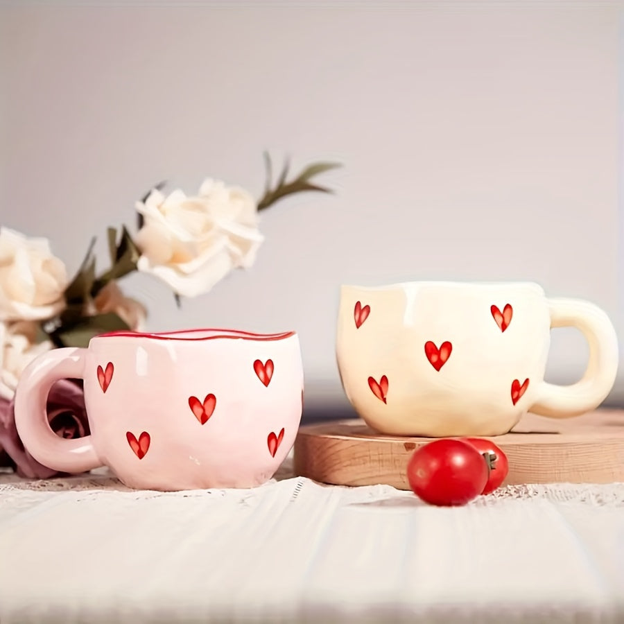 Xiaoquilismic 1pc Ceramic Heart Coffee Mug, 7.4Oz Sweetheart Tea & Milk Cup