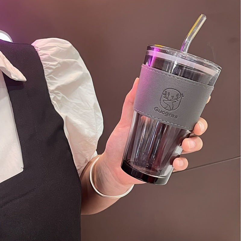 Ins Style Glass Cup with High Capacity and Straw, Perfect for Coffee and Milk Tea