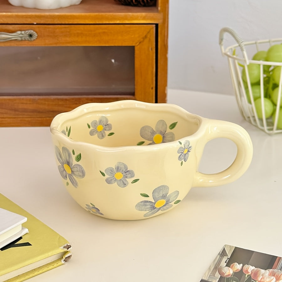 4pcs 250ml Ceramic Mug, Flower Pattern Ceramic Coffee Cup, Suitable for Home, Office