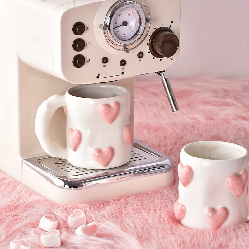 Hand-Painted | Ceramic Reusable High-Quality Hand-Painted Ceramic Coffee Mug with Pink Heart Design | Microwave Safe, White Interior, Perfect for Gifts | Playful Design, Glossy Finish Mug, Coffee Bar Accessories