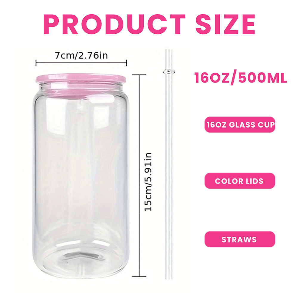 25pcs 16Oz Transparent Glass Cups with Plastic LIDS And Straws