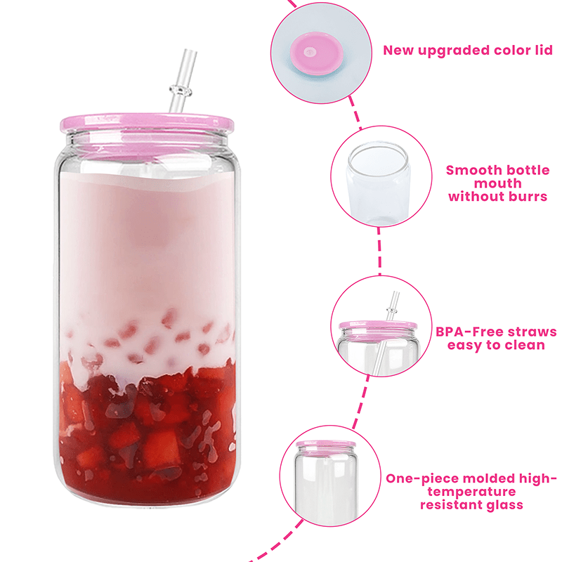 25pcs 16Oz Transparent Glass Cups with Plastic LIDS And Straws