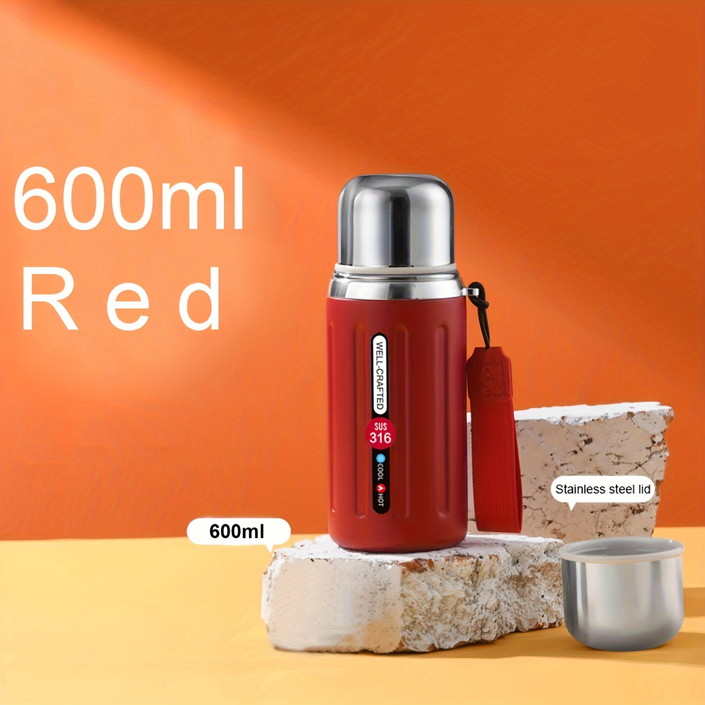 1pc, Vacuum Flask, 20.29oz Insulated Water Bottles, Travel Thermal Cups, for Hot And Cold Beverages, Summer Winter Drinkware, Gifts