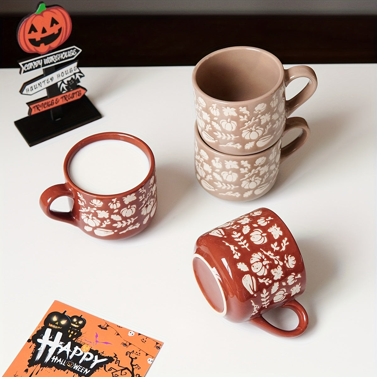 1pc Halloween Pumpkin Coffee Mug, Autumn Harvest Frosted Pumpkin Small Mug, Small Capacity Coffee Cup
