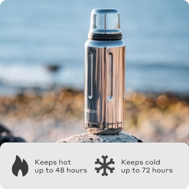 Set of 34 Oz And 16 Oz Classic Stainless Steel Vacuum Insulated Thermo Flasks with Cup Lid in a Glossy Finish