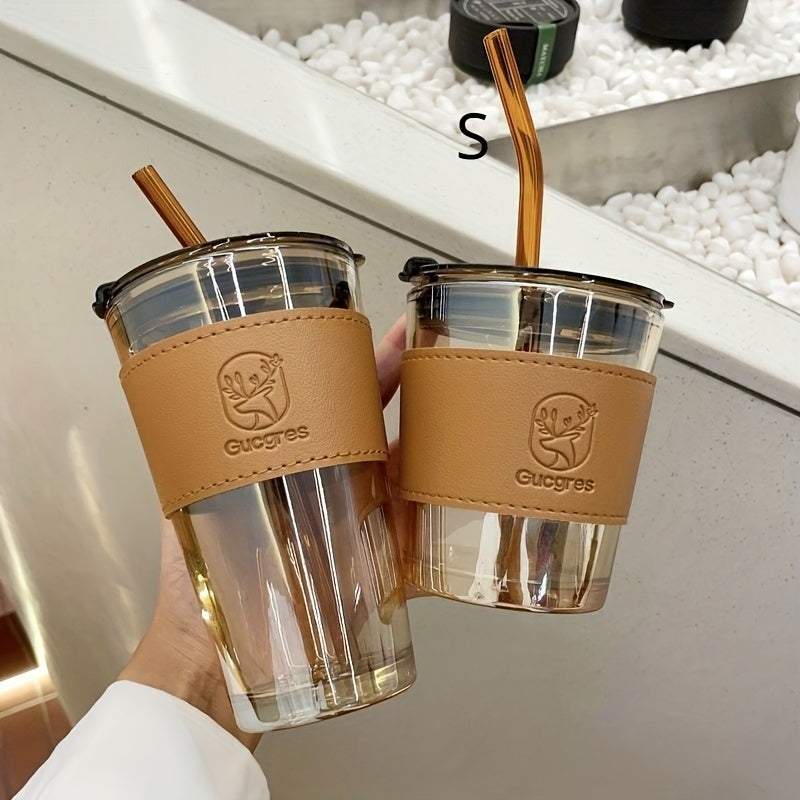 Ins Style Glass Cup with High Capacity and Straw, Perfect for Coffee and Milk Tea
