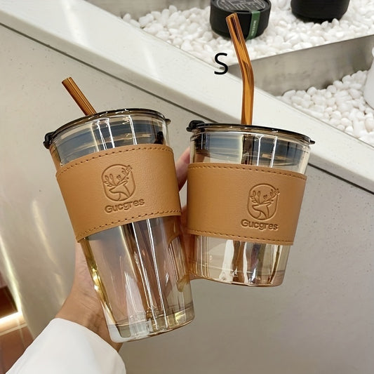 Ins Style Glass Cup with High Capacity and Straw, Perfect for Coffee and Milk Tea