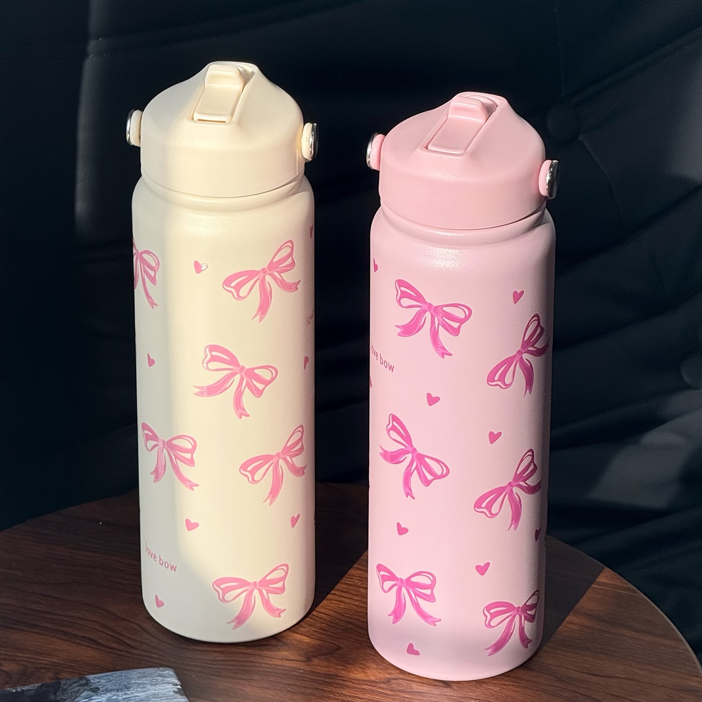 HILAKE Large 800ml\u002F27oz Stainless Steel Insulated Water Bottle & Coffee Cup - Thermal Flask with Elegant Pastel Pink Bow Design