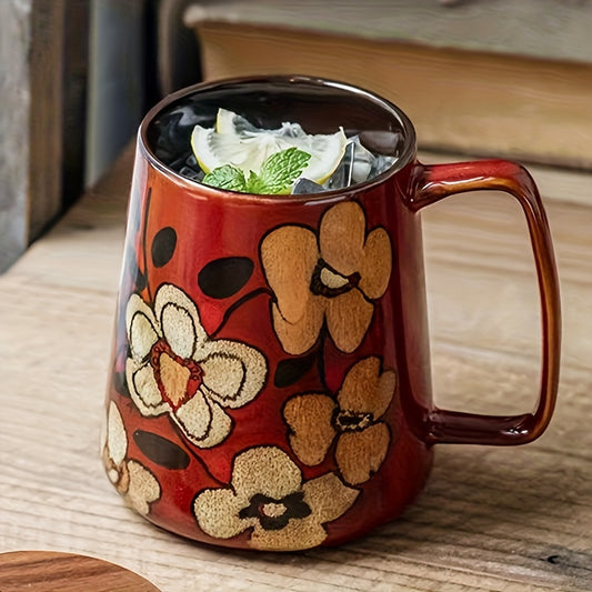 2pcs, Chinese Style Retro Hand-Painted Ceramic Cone Mug Set - Coffee Cup & Milk Jug with Large Capacity (23.67oz), 2pcs