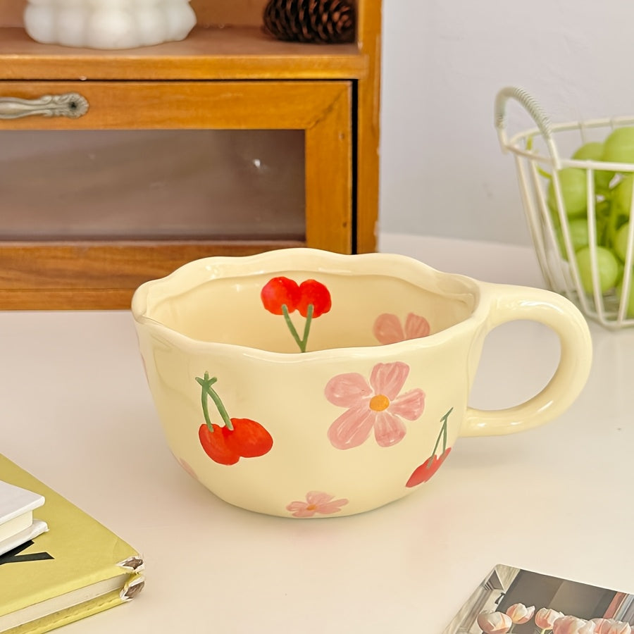 4pcs 250ml Ceramic Mug, Flower Pattern Ceramic Coffee Cup, Suitable for Home, Office