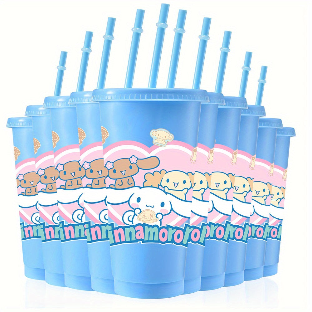 10pcs Reusable for cinnamoroll Plastic Cups, 24oz Iced Coffee Tea Slushie Cup with Lid and Straw