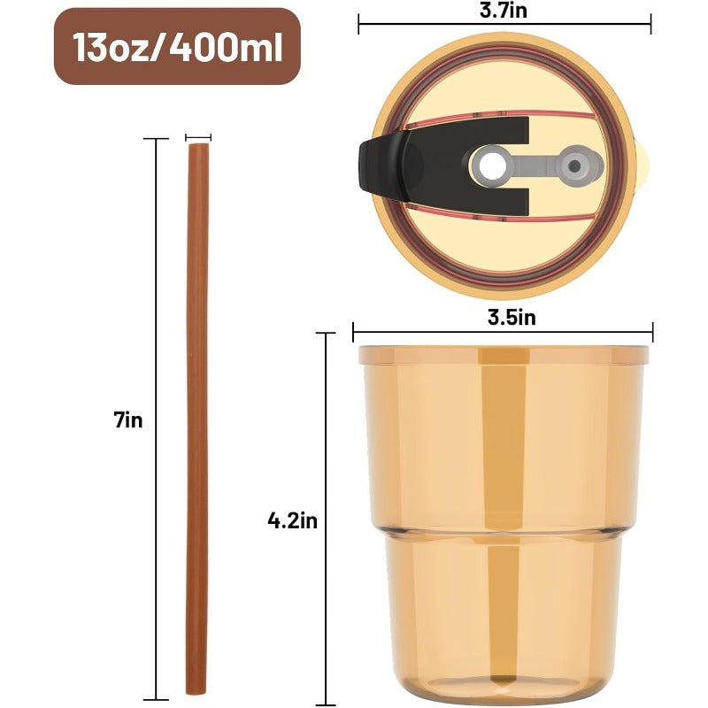 13oz Tumbler Water Glass Cups with Straw and Lid 4 Pack Reusable Glass Tumbler for Iced Tea Coffee Sealed CarryOn Travel Cups for Office Party Camping and Outdoor