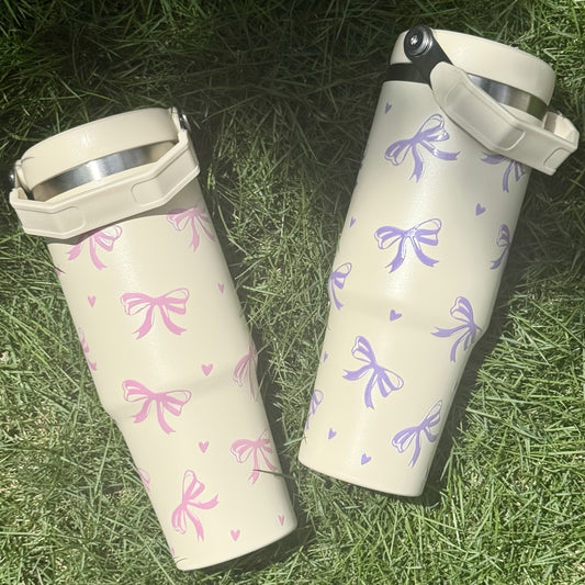 Insulated Travel Flask HILAKE 30oz Insulated Travel Flask with Handle - 1pc Leakproof Thermos for Hot\u002FCold Drinks, Beige & Pink Water Bottle, Cute Gift for Back to School, Weddings, Parties, Christmas, Thanksgiving, Mother's Day, Birthday