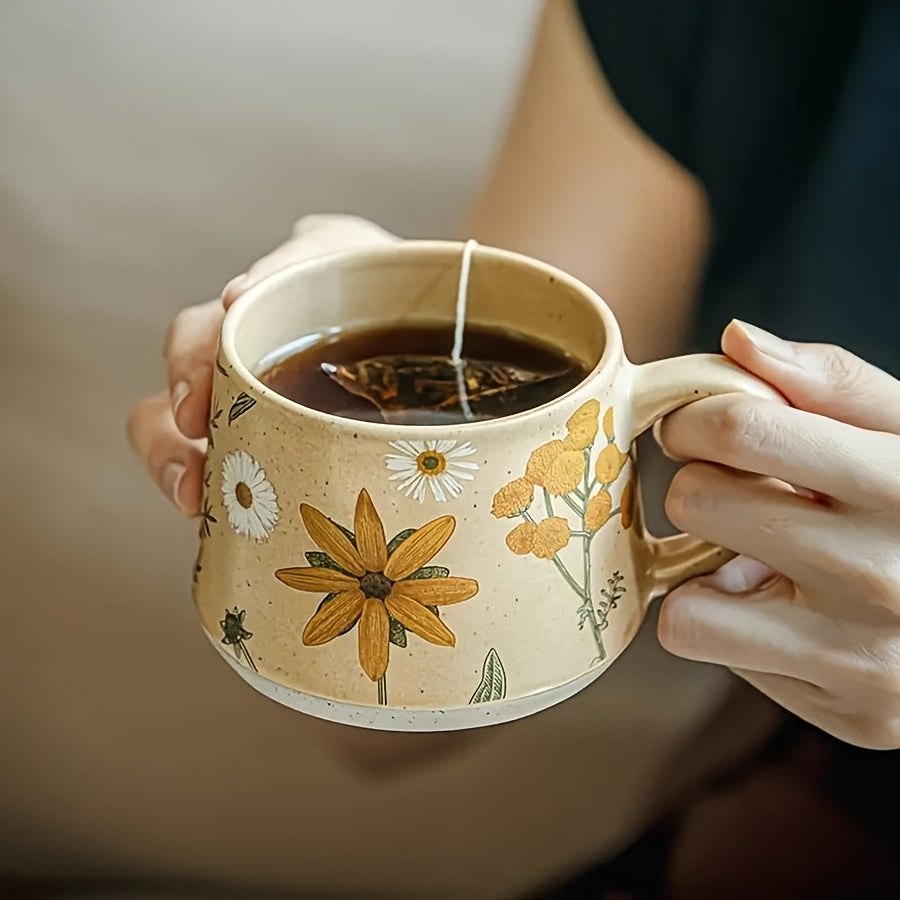 2 Ceramic Coffee Cups 2 Vintage Floral Ceramic Coffee Cups | 12.5 Ounces, Heat Preservation And Reusable, Dishwasher-Safe Multi-Purpose Tea Cups, Ideal Gifts for Friends