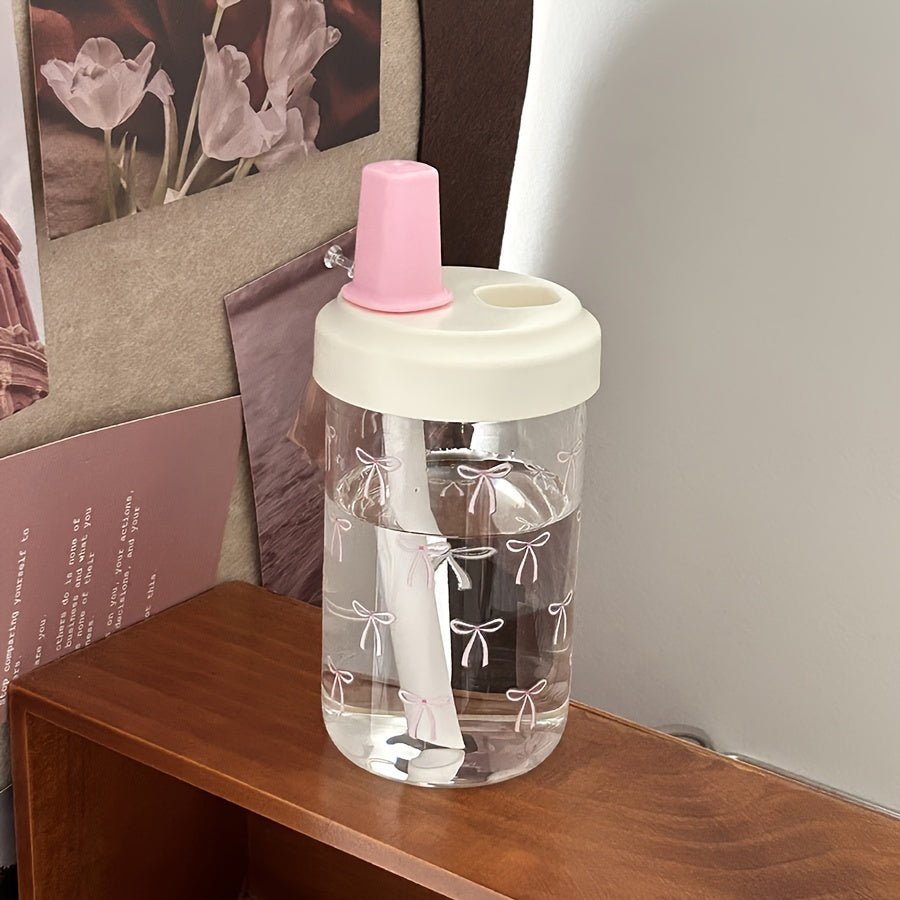 Bow Pattern BPA-Free Polycarbonate Water Bottle with Straw, 500ml\u002F16.9oz - Reusable