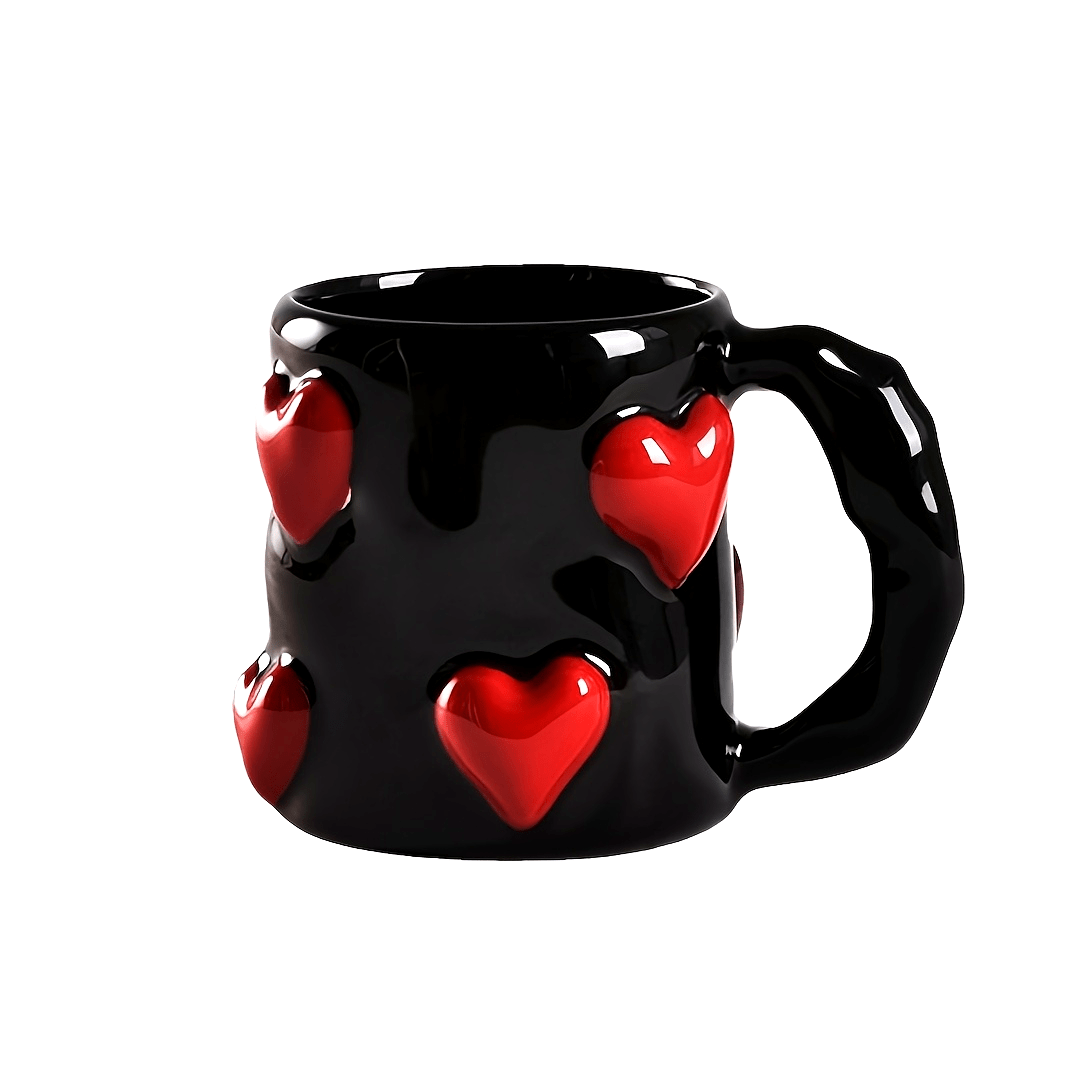 Hand-Painted | Ceramic Reusable High-Quality Hand-Painted Ceramic Coffee Mug with Pink Heart Design | Microwave Safe, White Interior, Perfect for Gifts | Playful Design, Glossy Finish Mug, Coffee Bar Accessories