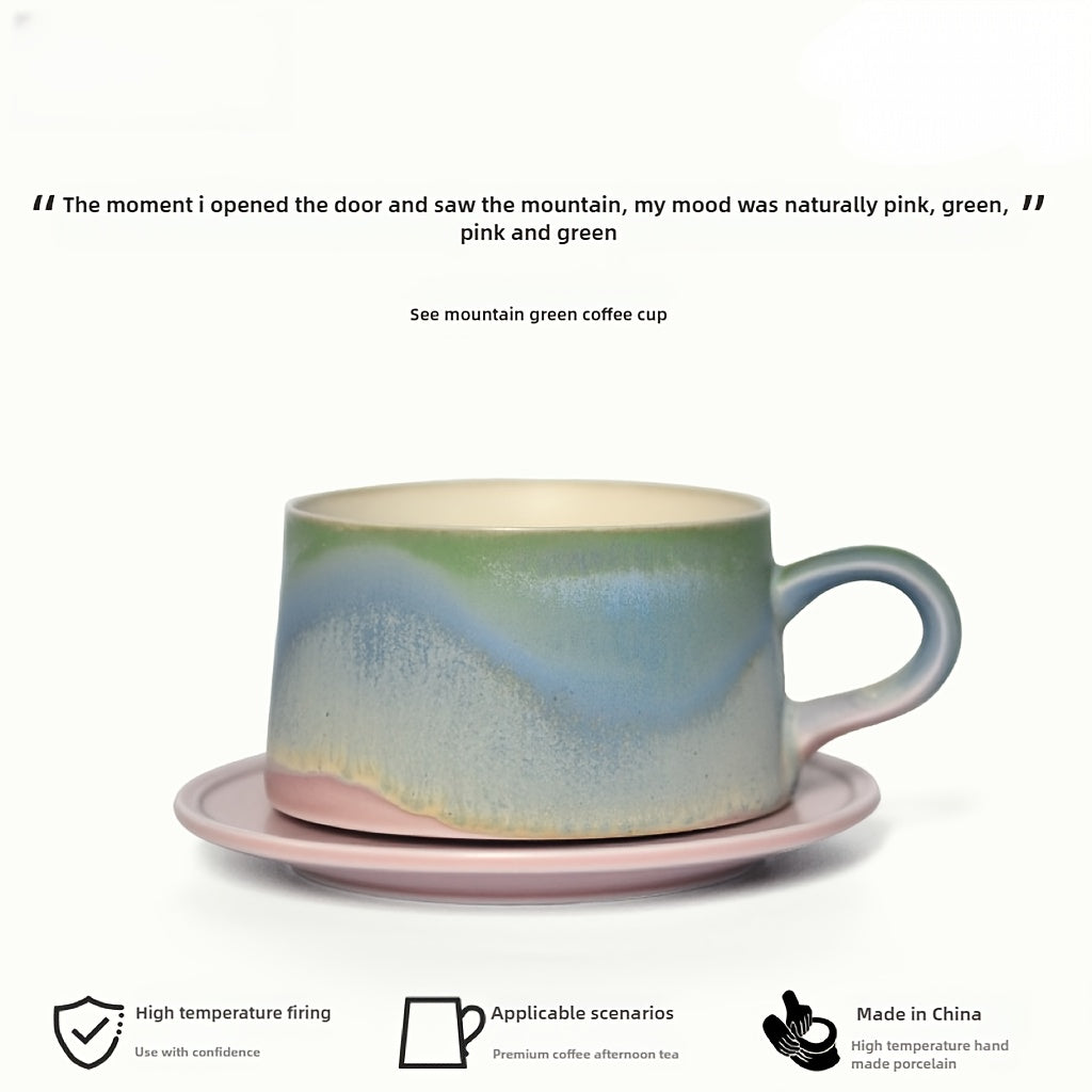 GERAMY Handmade Ceramic Coffee Mug - Reusable,, Machine Washable - Multipurpose Mountain Green Design - Ideal Gift for Office, Birthday, Valentine'S Day