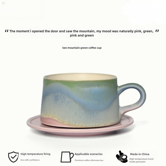 GERAMY Handmade Ceramic Coffee Mug - Reusable,, Machine Washable - Multipurpose Mountain Green Design - Ideal Gift for Office, Birthday, Valentine'S Day