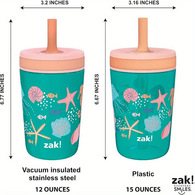 Shells Kelso Tumbler Set LeakProof ScrewOn Lid with Straw Bundle for Includes Plastic and Stainless Steel Cups with Bonus Sipper 3pcs Set NonBPA 15fl.oz.