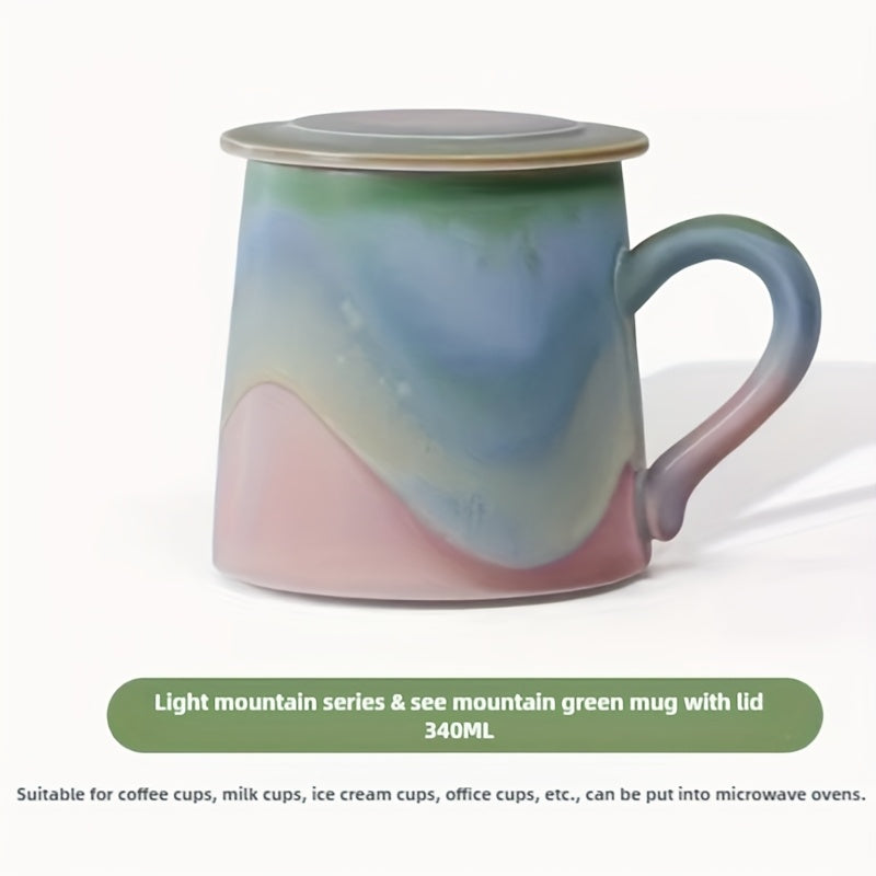 GERAMY Handmade Ceramic Coffee Mug - Reusable,, Machine Washable - Multipurpose Mountain Green Design - Ideal Gift for Office, Birthday, Valentine'S Day