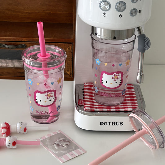 1pc Sanrio Hello Kitty 450ml Durable PC Plastic Water Bottle with Straw - Portable Reusable Cute Pink Design for Summer