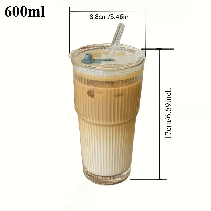 1 Set Elegant Clear Glass Coffee Cups with Straws & Lids - 13.53\u002F20.29oz Large Capacity