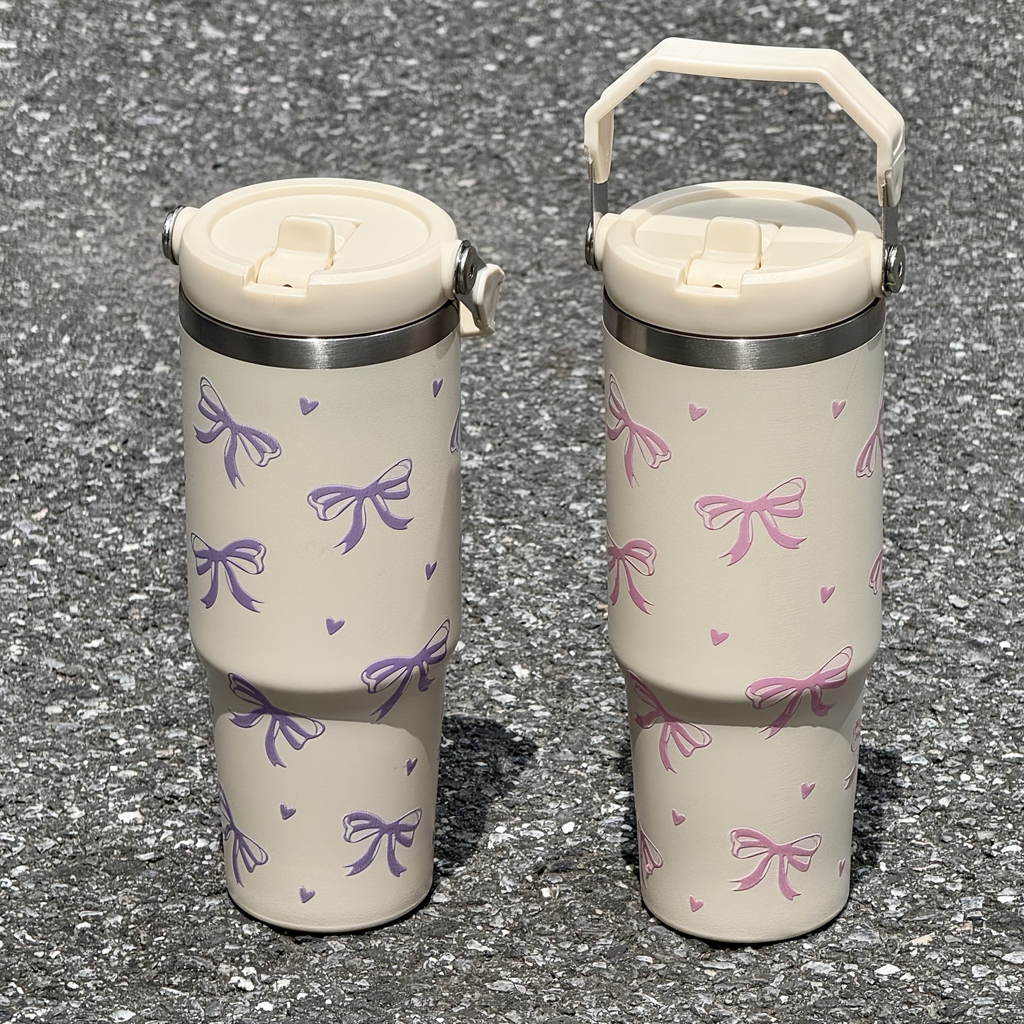 Insulated Travel Flask HILAKE 30oz Insulated Travel Flask with Handle - 1pc Leakproof Thermos for Hot\u002FCold Drinks, Beige & Pink Water Bottle, Cute Gift for Back to School, Weddings, Parties, Christmas, Thanksgiving, Mother's Day, Birthday