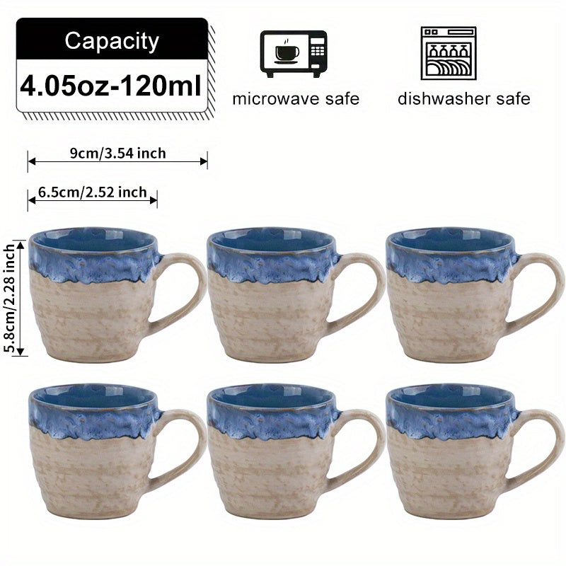 6pcs Small Capacity Ceramic Mug Set, Kiln-Fired Retro Craft Coffee and Tea Cups 4oz\u002F120ml